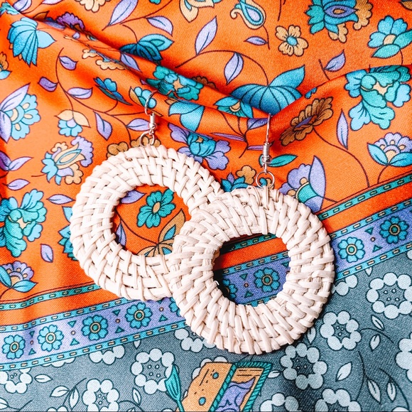 Vintage Jewelry - Handmade Rattan Circle Dangle Earrings
